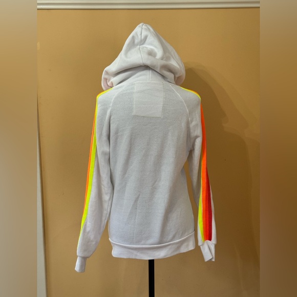 AVIATOR NATION WHITE ZIP UP NEON BOLT NEON STRIPES HOODIE - Picture 6 of 16